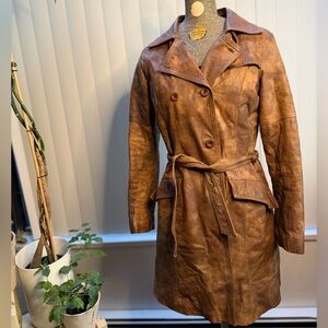 Waxed Suede leather Brown Leather Women's Coat with removable fur